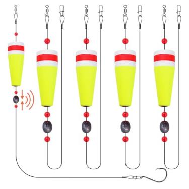 Imagem de CWSDXM Rolhas flutuantes de cortiça, boias deslizantes para pesca de peixe vermelho e truta salpicada, rolhas pesadas para água salgada e doce 5 cm 7,6 cm 10 cm 12,7 cm (amarelo-vermelho, 7,6 cm)