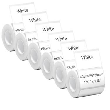 Imagem de 6 rolos de fita de etiqueta B1 50 x 30 mm compatível com NIIMBOT B1 B21 B3S etiquetadora à prova d'água, papel de etiqueta autoadesivo para escritório e casa.