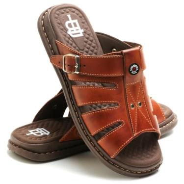 Imagem de Sandália Franciscana Anti Stress Chinelo Masculino Couro Legítimo (Havana, BR, Adulto, Numérico, 45)