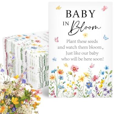 Imagem de JarThenaAMCS 100 pacotes de sementes de flores silvestres para chá de bebê para convidados, envelopes autoadesivos, bolsos de armazenamento de sementes florais para artigos de festa de revelação de