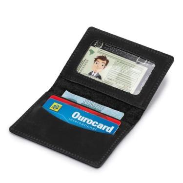 Imagem de Carteira Masculina Porta Cartão Slim com Visor Couro Bovino - Ello Griff(Preto)