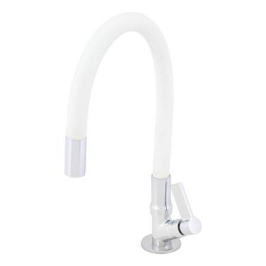 Imagem de Torneira Cozinha Bica Alta Flex Cromada Branca Delinia