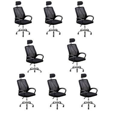 Imagem de Kit 8 Cadeiras Escritório Diretor Tela Mesh Encosto De Cabeça
