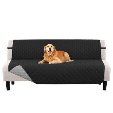 Imagem de PrinceDeco Futon Capa protetora para cama futon sem braços, com fundo elástico, reversível, acolchoada, capa de sofá de até 178 cm, resistente à água para animais de estimação, preta