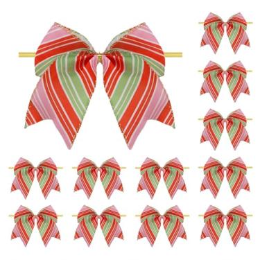 Imagem de Meseey 12 laços de Natal, 15 cm, rosa, vermelho, verde, bengala, pirulito, laço para decoração de casa de Natal, Ano Novo (rosa, listrado)