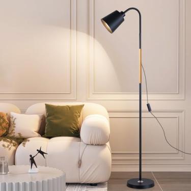 Imagem de Luminária de Piso com Pescoço Flexível – 160cm de Altura 110V-220V– Base Pesada em Metal – Interruptor no Cabo – Lâmpada 5W Inclusa – Para Quarto, Sala ou Escritório – Cor Preta (Preto)