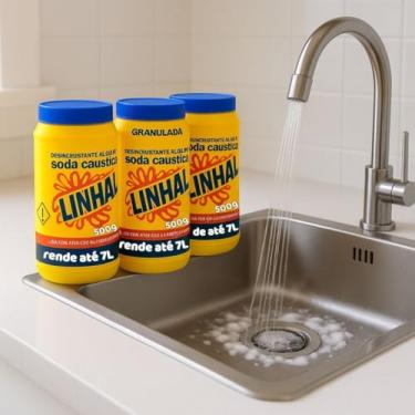 Imagem de Kit com 3x Soda Cáustica 66 a 69% 500g Linhal | Desentupidor Limpeza Pesada e Produção de Sabão