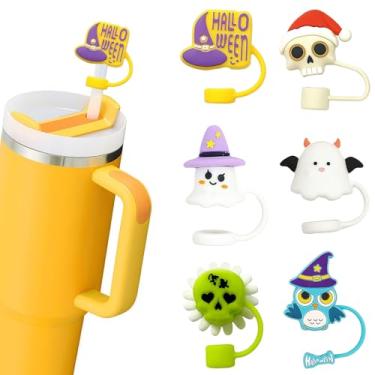 Imagem de HATOTO Capas de palha 3D de Halloween para Stanley Cup, lindos topos de palha de desenho animado para Stanley, topo de silicone de grau alimentício de Halloween, tampa de canudos reutilizáveis