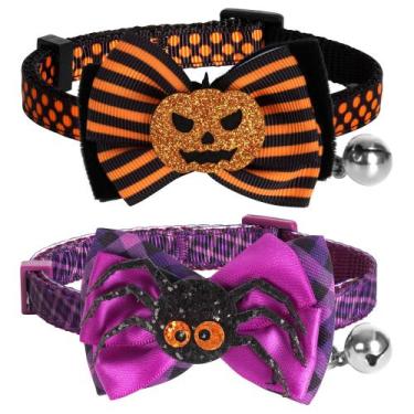 Imagem de Coleira de gato Azuza Halloween Breakaway com gravata borboleta Bell, 