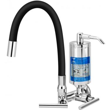 Imagem de Torneira com Filtro para Cozinha ABS Omega 1/4 de Volta Bica Articulável C61 Preta e Cromada de Parede - VTF262CWB - ESTEVES