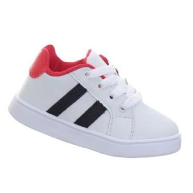Imagem de Tenis Sapato Menino Vermelho Listrado Escolar Casual - Pc, 21, Branco