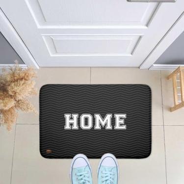 Imagem de Tapete de Porta Entrada, Sala, Quarto Emborrachado Decorativo Preto Home