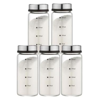 Imagem de Conjunto de saleiro e pimenteiro de 200 ml com orifícios de saída ajustáveis, garrafas de vidro transparente, latas de tempero para decoração de cozinha e casa, restaurante, churrasco, acampamento