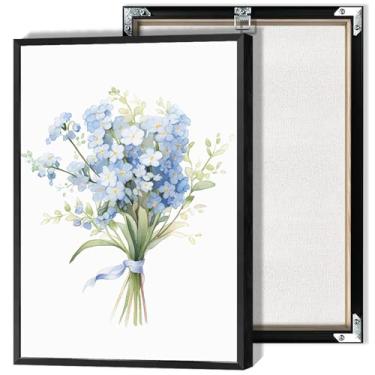 Imagem de Pôster de flores em aquarela, azul, buquê de flores silvestres, arte de parede, arte moderna minimalista, botânica, pintura, para sala de estar, quarto, escritório, decoração de parede 30 x 40 cm, sem