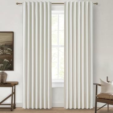 Imagem de Cortinas plissadas blecaute brancas bege com 203 cm de comprimento, pacote com 2, cortina de porta deslizante isolada, cortinas com bloqueio de calor UV para sala de estar/quarto, pinos de teto de