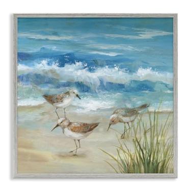 Imagem de Stupell Industries Beach Sandpiper Gathering Gray Framed Giclee Art Design por Nan, 12 x 12