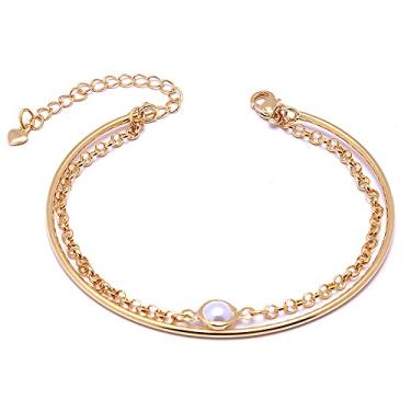 Imagem de Pulseira Bracelete Perola Casamento Noiva Folheada A Ouro 18k