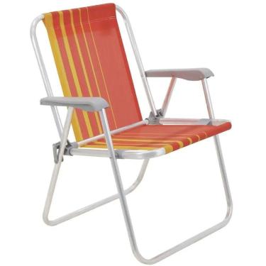 Imagem de Cadeira De Praia Samoa Alta Em Alumínio Com Assento Laranja E Amarelo - 92900001 - Tramontina