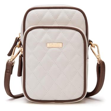 Imagem de Marvolia Bolsa transversal feminina pequena de couro vegano, bolsa para celular, carteira transversal com compartimentos para cartões, Branco, One Size