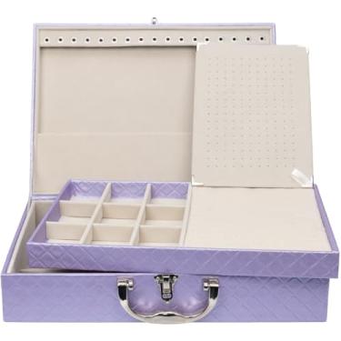 Imagem de Porta Joias Grande Em Maleta Dupla - Organizador Com VáRias Bandejas Para Bijuterias, Ideal Para Viagem - Caixa Grande Para Guardar Toda Sua ColeçãO(Lilás c/Gelo)