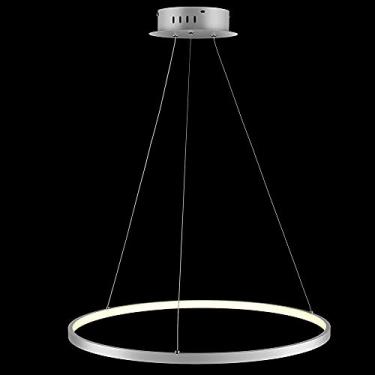 Imagem de Luminária pendente LED circular em formato de anel, lustre moderno de acrílico e metal com altura ajustável para sala de estar, quarto, mesa de jantar, branco + branco quente - 60 cm, 38 W