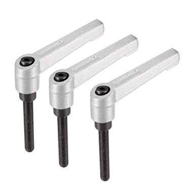 Imagem de uxcell Alavanca de aperto ajustável M6 x 40 mm Rosca botão de pressão catraca macho roscado puxadores de parafuso de liberação rápida Parafusos com alavanca de bloqueio Tom prateado 3 peças