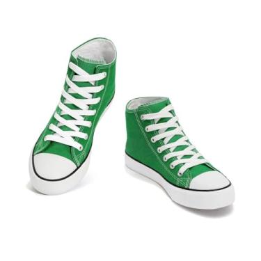 Imagem de Tênis feminino de lona casual de cano baixo, tênis de caminhada clássico com cadarço para uso diário, Verde - Cano alto, 37