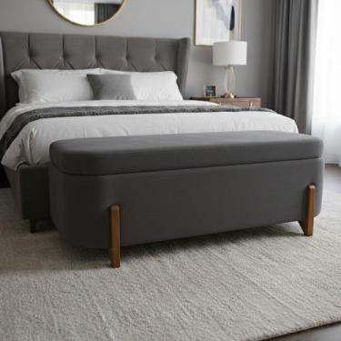 Imagem de Banco Baú Organizador Estofado Orgânico Milão Peseira 1,40 Bouclê Cinz