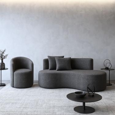 Imagem de Conjunto 01 Poltrona + Sofá Curvo Orgânico Nature Gaia Boucle Cinza - 
