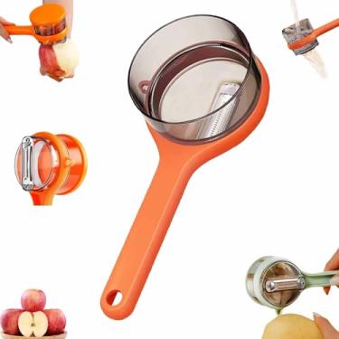 Imagem de Faca de descascar frutas e legumes com caixa de armazenamento, descascador multifuncional de aço inoxidável de dupla face para cozinha, fácil de limpar para pepino batata cenoura (Laranja, 1)