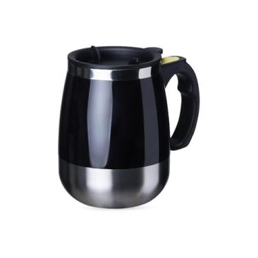 Imagem de Caneca Inox com Misturador copo xícara 350 ml com alça tampa misturar bebida(Preto)