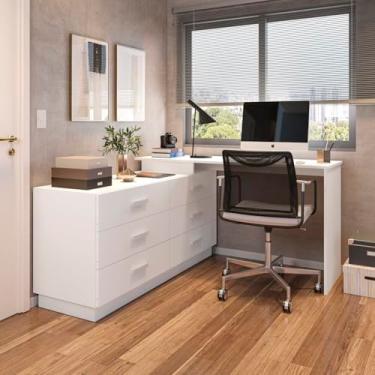 Imagem de Escrivaninha em L com 6 Gavetas Cômoda Leonie Yescasa Branco