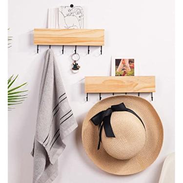 Imagem de Prateleiras flutuantes para parede, prateleiras de parede de madeira modernas com gancho para quarto, sala de estar, cozinha, conjunto de 2