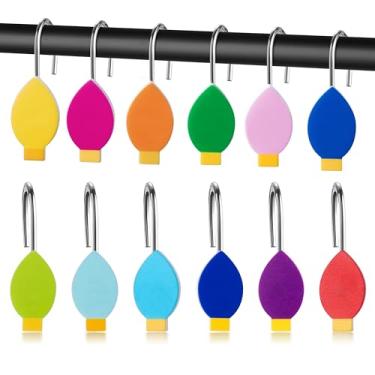 Imagem de MALLMALL6 Ganchos de cortina de chuveiro de Natal - 12 peças de lâmpadas de corda de Natal coloridas cabides decorativos de metal à prova de ferrugem banheiro decoração de férias de inverno pingentes