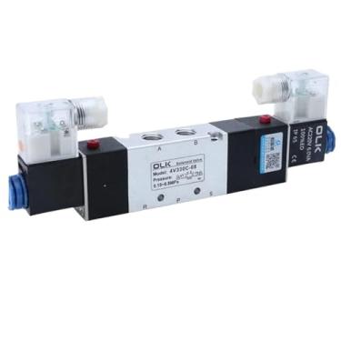 Imagem de 1 peça 4V130C-06 4V230C-08 Válvula solenoide dupla cabeça controle duplo 5 vias 3 posições Power down hold válvula direcional pneumática (4V130C-06, AC24V)