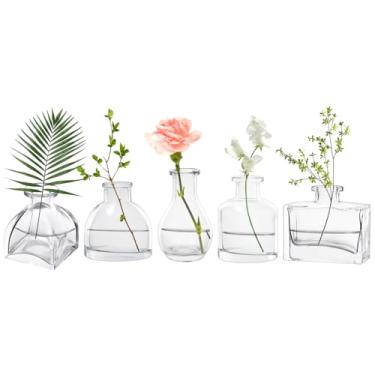 Imagem de Loccmat Conjunto de 5 mini vasos de vidro, vasos pequenos para centro de mesa, vaso pequeno para flores, mini vaso de flores de vidro para casamento, festa, decoração de casa
