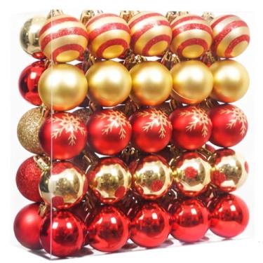 Imagem de 50 bolas de Natal, enfeites de bola de Natal, enfeites de árvore de Natal de 4 cm / 1,6 pol. Decoração de bola de Natal para guirlanda de árvore de Natal, vermelho e dourado