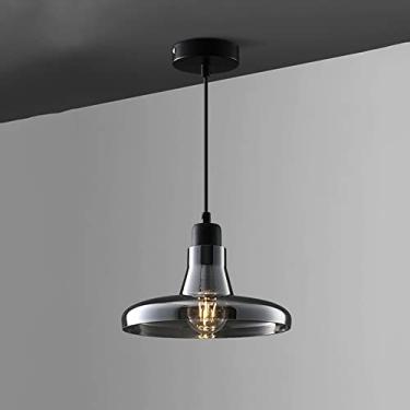 Imagem de YQSLQZZ Lustre de sala de jantar industrial vintage, luminária pendente de ilha de cozinha de vidro cinza esfumaçado, pia de mesa de bar acima de iluminação suspensa luz de teto