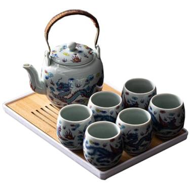 Imagem de Conjunto de chá preto com bandeja, conjunto de chá de porcelana preta, 1 conjunto de bule, 6 xícaras de chá, 1 bandeja de chá, 1 coador de aço inoxidável, conjunto de chá de cerâmica requintado para