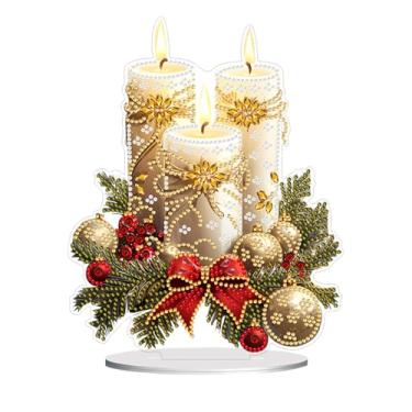 Imagem de Enfeite de mesa de diamante DIY Natal, velas de cristal, pintura de arte de diamante, ornamentos de mesa de um lado, ornamento para adultos iniciantes decoração de escritório em casa artesanato