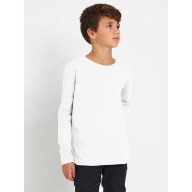 Imagem de Camiseta Básica Manga Longa Infantil Unissex - Slim Fitness, Branco, 8