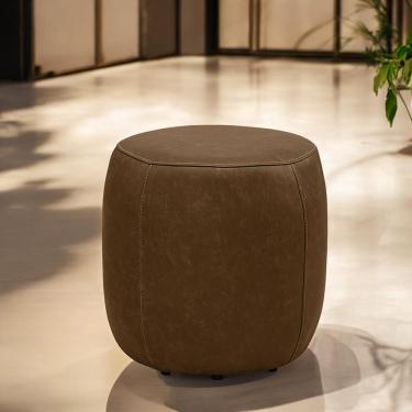 Imagem de Puff Decorativo Yuri Sala de Estar Couro Marrom Claro Manchado G88 - Gran Belo