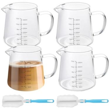 Imagem de Milkary Pacote com 4 copos de vidro medidores de café de 350 ml, copo de vidro para café expresso resistente ao calor, recipiente para espumar leite e creme para micro-ondas e lava-louças