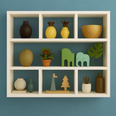 Imagem de Prateleira Decorativa de Parede Nichos Modulares 90x90x18cm sixteen decor Branco ideal para sala quarto escritorio porta livros