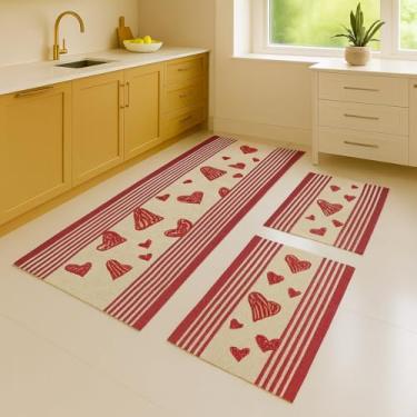 Imagem de Kit 3 Peças Tapete de Cozinha Antiderrapante - Conforto e Estilo para Lavabo e Área de Serviço - Coisas de Casa(Coração Vermelho)