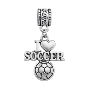 Imagem de Berloque I Love Soccer - Pingente banhado a prata para jogadores, fãs e treinadores de futebol - compatível com pulseiras Pandora, Troll, Chamilia e europeias - Presente para amantes de futebol