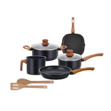 Imagem de Jogo de Panelas Indução Antiaderente 7 Peças, Revestimento Cerâmico, Alumínio e Fundo Triplo (Preto)
