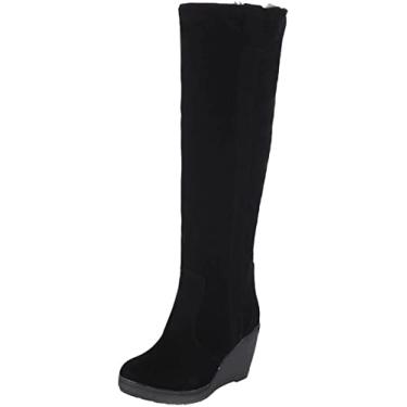 Imagem de Botas femininas de cano longo bico fino inverno quente cano alto botas de salto alto botas de neve para uso ao ar livre, Preto, 6.5