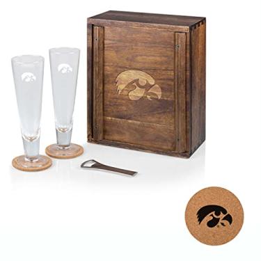 Imagem de PICNIC TIME Conjunto de cerveja artesanal NCAA Iowa Hawkeyes Pilsner com 2 copos de cerveja, presente para amantes de cerveja (madeira de acácia)