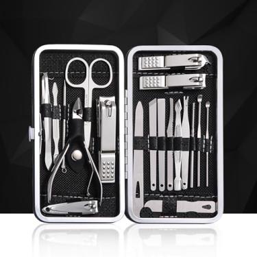 Imagem de Conjunto de manicure e pedicure de 19 peças - Ferramentas de cuidado de unhas de aço inoxidável premium - Kit de cuidados portáteis - presente para homens e mulheres - preto